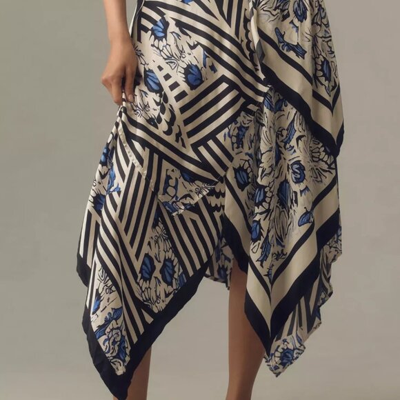 NWT NEW Anthropologie Maeve Silky Asymmetrical Midi Skirt size M blue floral - Picture 6 of 9